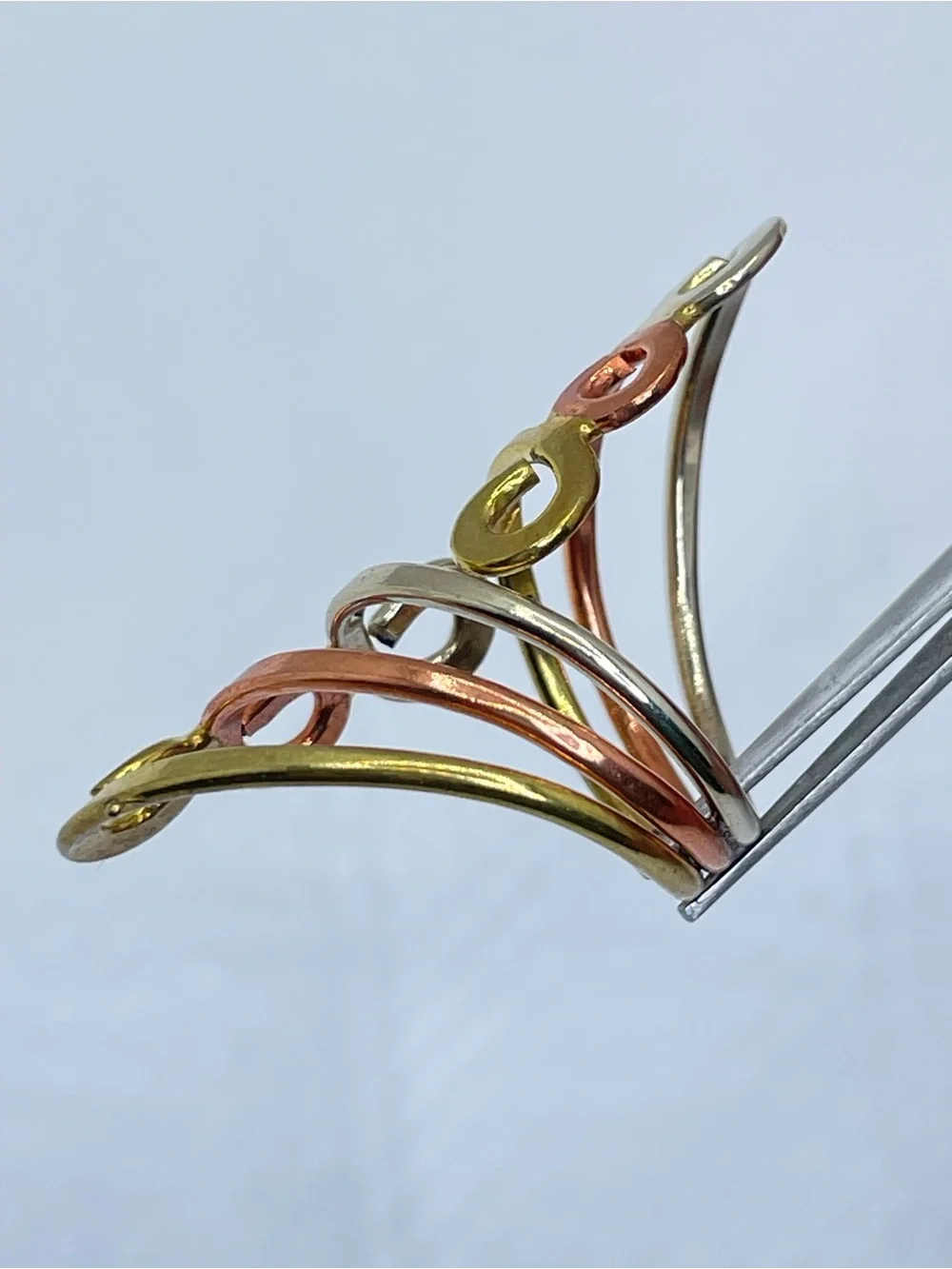 Vintage Taxco Style Tri Tone Gold Silver Copper Ring Wide Band Southwestern Sz 7